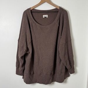 American Eagle Waffle Knit Sweater Women XL Brown Big Hug Oversized Thermal Cozy